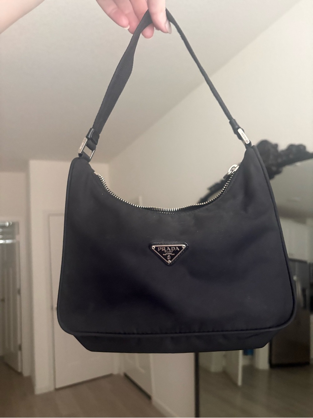 Prada Black Nylon Shoulder Bag with Triangle Logo